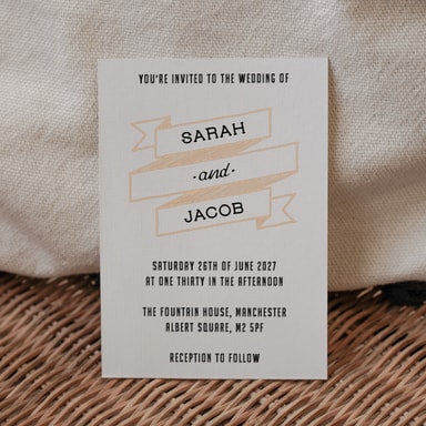 A Vintage Affair Champagne Wedding Invitation on White Card