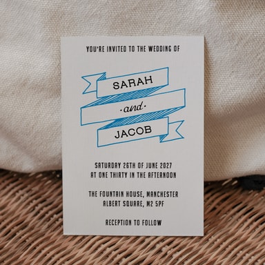 A Vintage Affair Cobalt Blue Wedding Invitation on White Card