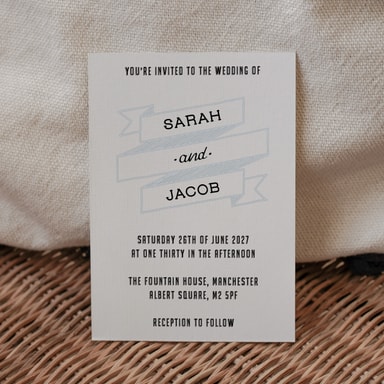 A Vintage Affair Light Blue Wedding Invitation on White Card