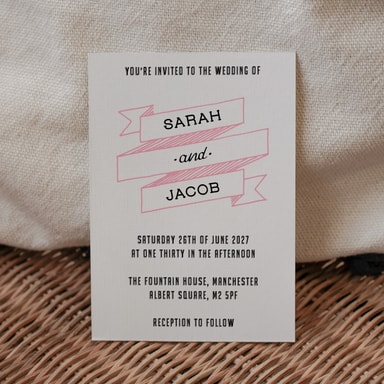 A Vintage Affair Pastel Pink Wedding Invitation on White Card