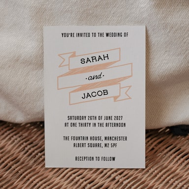 A Vintage Affair Peach Wedding Invitation on White Card