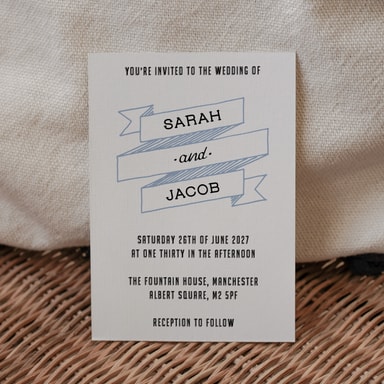 A Vintage Affair Powder Blue Wedding Invitation on White Card