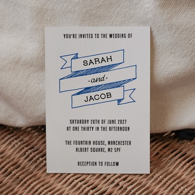 A Vintage Affair Royal Blue Wedding Invitation on White Card