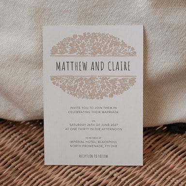 Beautifully Boho Beige Wedding Invitation on White Card