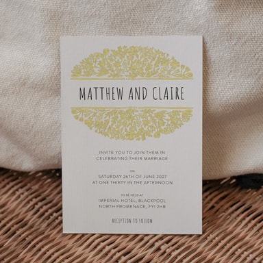 Beautifully Boho Canary Yellow Wedding Invitation on White Card