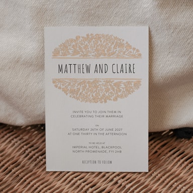 Beautifully Boho Champagne Wedding Invitation on White Card