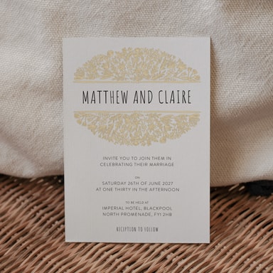 Beautifully Boho Cream Wedding Invitation on White Card