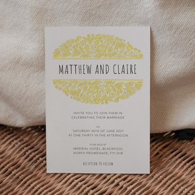 Beautifully Boho Lemon Wedding Invitation on White Card