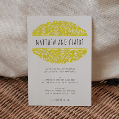 Beautifully Boho Yellow Wedding Invitation on White Card