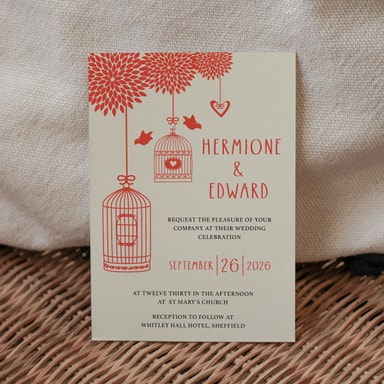 Boho Birdcage Chic Apple Red Wedding Invitation on Cream Card