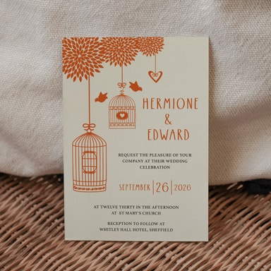 Boho Birdcage Chic Burnt Orange Wedding Invitation on Cream Card