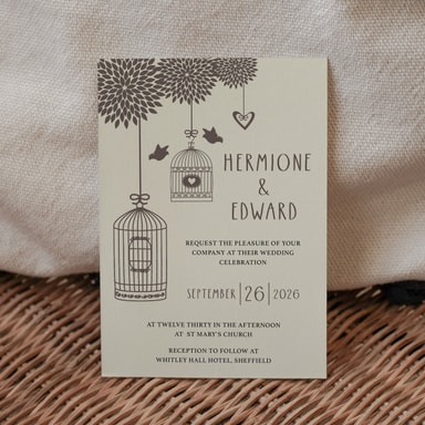 Boho Birdcage Chic Charcoal Wedding Invitation on Cream Card