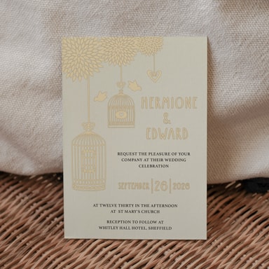 Boho Birdcage Chic Cream Wedding Invitation on Cream Card