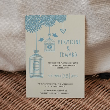 Boho Birdcage Chic Duck Egg Blue Wedding Invitation on Cream Card