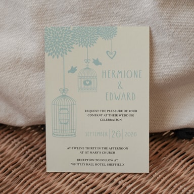 Boho Birdcage Chic Jade Green Wedding Invitation on Cream Card