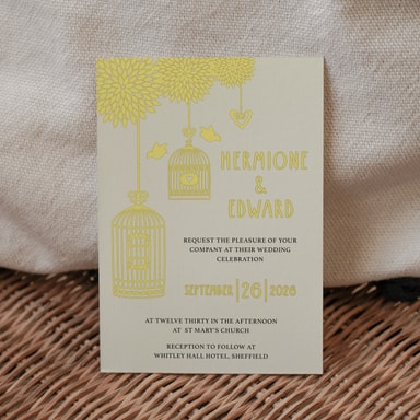 Boho Birdcage Chic Lemon Wedding Invitation on Cream Card