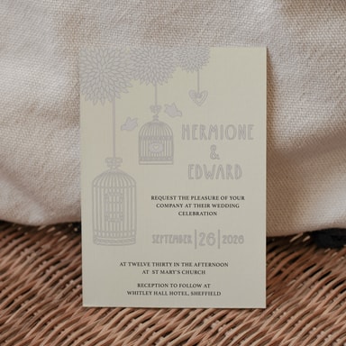 Boho Birdcage Chic Light Grey Wedding Invitation on Cream Card