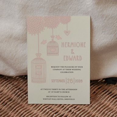 Boho Birdcage Chic Pale Pink Wedding Invitation on Cream Card