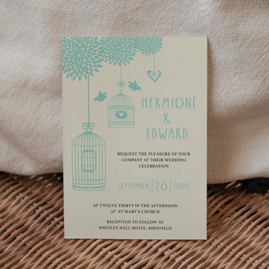 Boho Birdcage Chic Robin Egg Blue Wedding Invitation on Cream Card