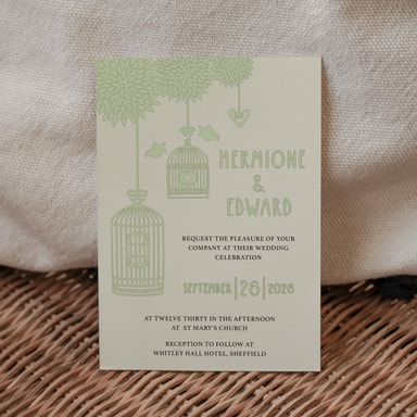 Boho Birdcage Chic Seafoam Green Wedding Invitation on Cream Card