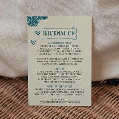 Boho Birdcage Chic Teal Green Guest Information Card on Cream Card