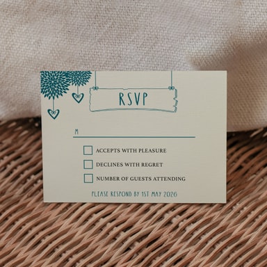 Boho Birdcage Chic Teal Green Rsvp Card with Response on Cream Card