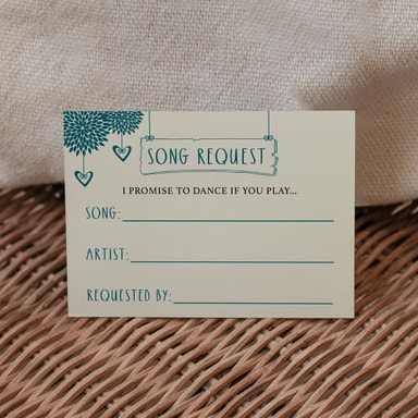 Boho Birdcage Chic Teal Green Song Request Card on Cream Card