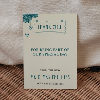 Boho Birdcage Chic Teal Green Thank You Card on Cream Card