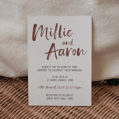 Brush Strokes Brown Wedding Invitation on White Card