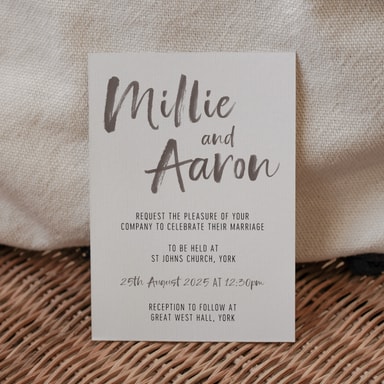 Brush Strokes Charcoal Wedding Invitation on White Card