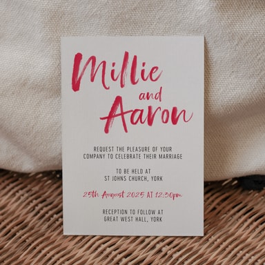 Brush Strokes Cherry Wedding Invitation on White Card