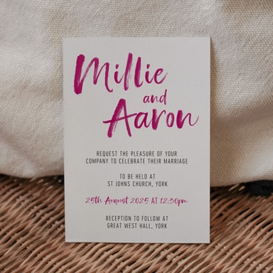 Brush Strokes Cranberry Wedding Invitation on White Card