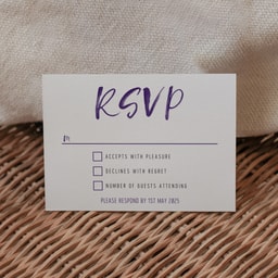 Brush Strokes Regency Purple Rsvp Card with Response on White Card