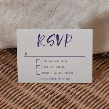 Brush Strokes Regency Purple Rsvp Card with Response on White Card