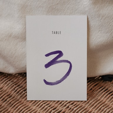 Brush Strokes Regency Purple Table Number Card on White Card