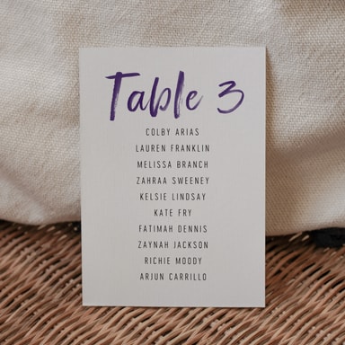 Brush Strokes Regency Purple Table Plan Card on White Card