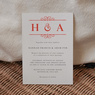 Classic Vintage Apple Red Wedding Invitation on White Card