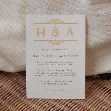 Classic Vintage Apricot Wedding Invitation on White Card