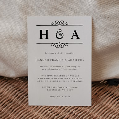 Classic Vintage Black Wedding Invitation on White Card