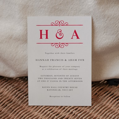 Classic Vintage Cherry Wedding Invitation on White Card