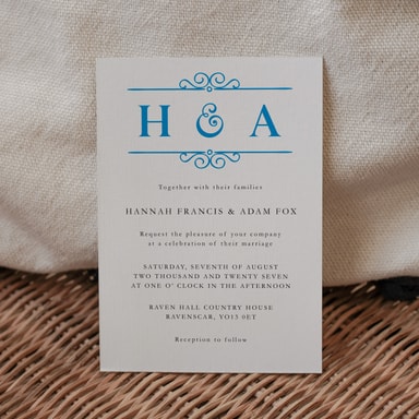 Classic Vintage Cobalt Blue Wedding Invitation on White Card