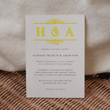 Classic Vintage Yellow Wedding Invitation on White Card