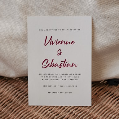 Classy Minimalist Burgundy Wedding Invitation on White Card