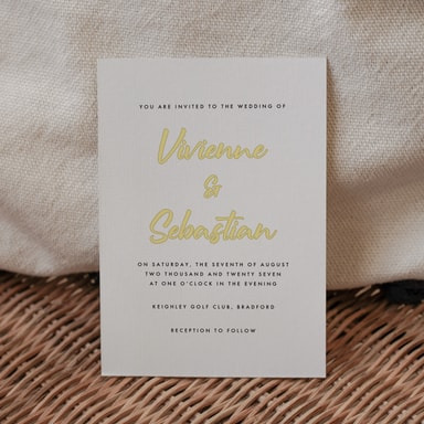 Classy Minimalist Canary Yellow Wedding Invitation on White Card