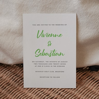 Classy Minimalist Lime Green Wedding Invitation on White Card