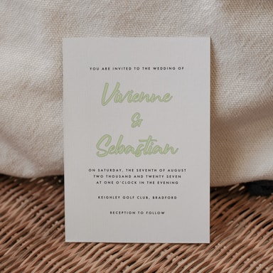 Classy Minimalist Seafoam Green Wedding Invitation on White Card