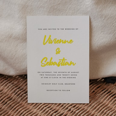 Classy Minimalist Yellow Wedding Invitation on White Card