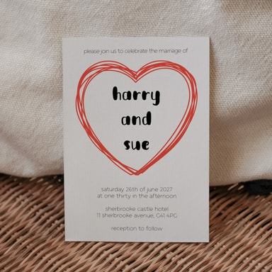 Doodle Heart Apple Red Wedding Invitation on White Card