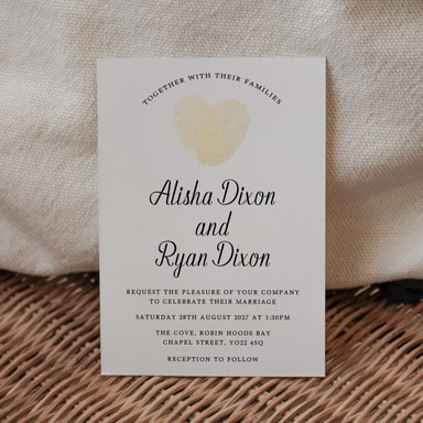 Fingerprint Heart Cream Wedding Invitation on White Card