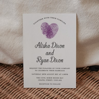 Fingerprint Heart Grape Wedding Invitation on White Card